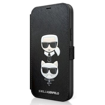Karl Lagerfeld etui do iPhone 12 Mini 5,4" KLFLBKP12SSAKICKCBK czarne book case Saffiano Karl & Choupette