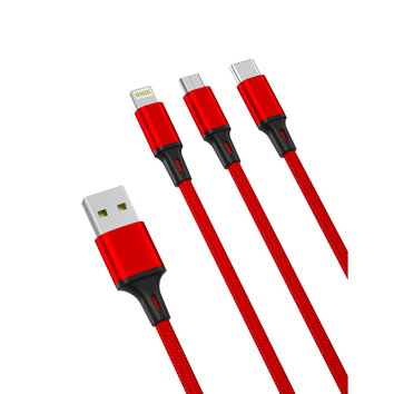 XO kabel NB173 3w1 USB - Lightning + USB-C + microUSB 1,2 m 2,4A czerwony