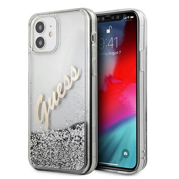 Guess nakładka do iPhone 12 Pro Max 6,7" GUHCP12LGLVSSI srebrne hard case Glitter Vintage Script