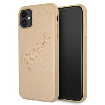 Guess nakładka do iPhone 12 Pro Max 6,7" GUHCP12LRSAVSLG złote hard case Saffiano Vintage Script