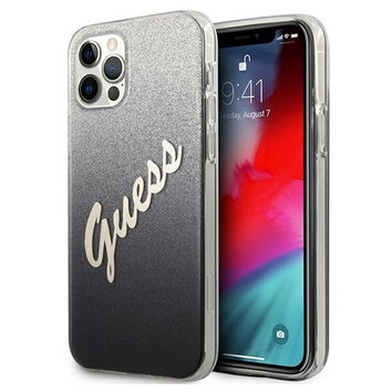 Guess nakładka do iPhone 12 / 12 Pro 6,1" GUHCP12MPCUGLSBK czarne hard case Glitter Gradient Script