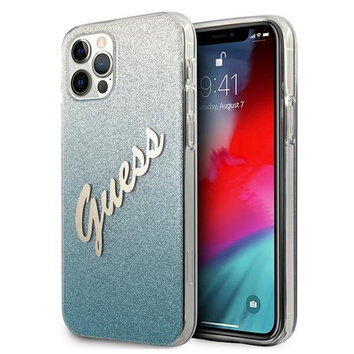 Guess nakładka do iPhone 12 / 12 Pro 6,1" GUHCP12MPCUGLSBL niebieskie hard case Glitter Gradient Script