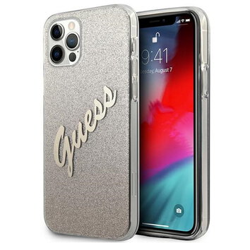 Guess nakładka do iPhone 12 / 12 Pro 6,1" GUHCP12MPCUGLSGO złote hard case Glitter Gradient Script