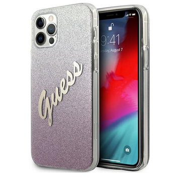 Guess nakładka do iPhone 12 / 12 Pro 6,1" GUHCP12MPCUGLSPI różowe hard case Glitter Gradient Script