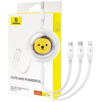 BASEUS kabel zwijany 3w1 USB A do Micro USB / Lightning / Typ C 3.5A CB000063 1,1 m biay