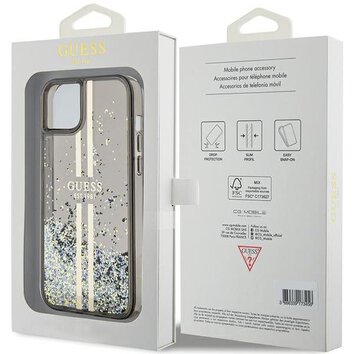 Oryginalne Etui GUESS Hardcase GUHCP15SLFCSEGK do iPhone 15 (Liquid Glitter Gold Stripes / czarny)