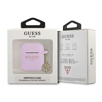 Guess etui do Airpods / Airpods 2 GUA2LSC4EU fioletowe Logo 4G Charm