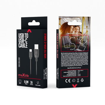 Maxlife kabel USB - USB-C 0,5 m 2A czarny