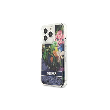 Guess nakładka do iPhone 13 Pro GUHCP13LLFLSB niebieskie hard case Glitter Flower