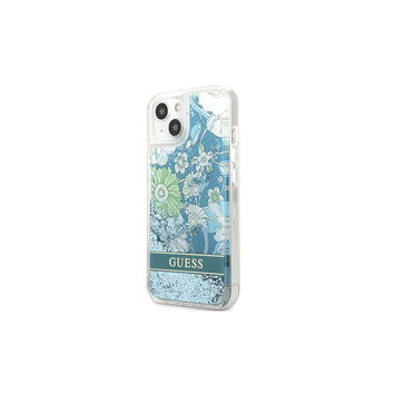 Guess nakładka do iPhone 13 mini 5,4" GUHCP13SLFLSN zielone hard case Flower Liquid Glitter