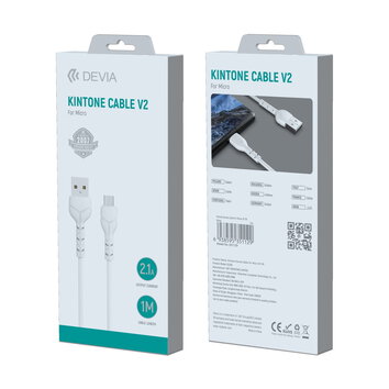 Devia kabel Kintone USB - MicroUSB 1,0 m 2,1A biały