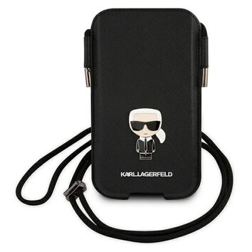 Karl Lagerfeld torebka na telefon 6,7" hardcase czarna KLHCP12LOPHKMK Saffiano Ikonik Karl's