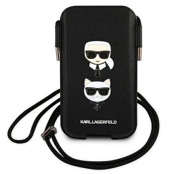 Karl Lagerfeld torebka na telefon 6,1" hardcase czarna KLHCP12MOPHKCK  Saffiano Ikonik Karl&Choupette Head