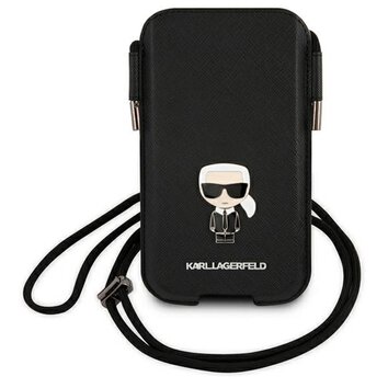 Karl Lagerfeld torebka na telefon 6,1" hardcase czarna KLHCP12MOPHKMK  Saffiano Ikonik Karl`s