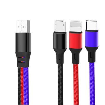 XO kabel NB143 3w1 USB - Lightning + USB-C + microUSB 1,2 m 2,4A wielokolorowy