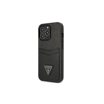 Guess nakładka dla IPhone 13 Pro 6,1" GUHCP13LPSATPK hard case czarna Saffiano Double Card Triangle