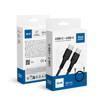Kabel Blue Star ze zczem USB C do USB C 3A (max 60W) - czarny