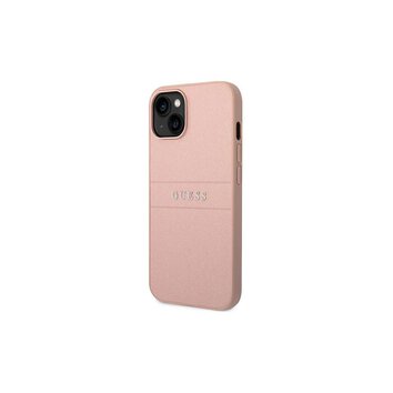 Guess nakładka do iPhone 14 Plus 6,7" GUHCP14MPSASBPI różowa PU Leather case Saffiano with Metal Logo Hot Stamp Stripes