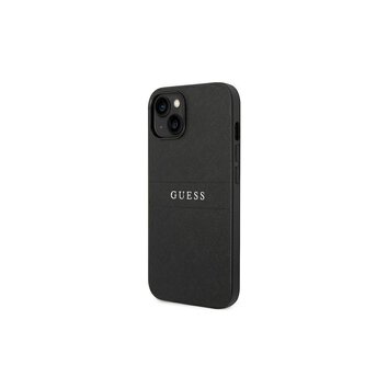 Guess nakładka do iPhone 14 Plus 6,7" GUHCP14MPSASBBK czarna PU Leather case Saffiano with Metal Logo Hot  Stamp Stripes