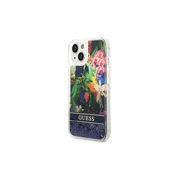 Guess nakładka do iPhone 14 6,1" GUHCP14SLFLSB niebieska hardcase Flower Liquid Glitter