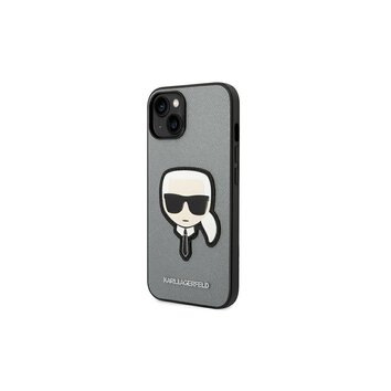 Karl Lagerfeld nakładka do iPhone 14 Pro Max 6,7" KLHCP14XSAPKHG srebrna PU Saffiano case with Karl Head Patch