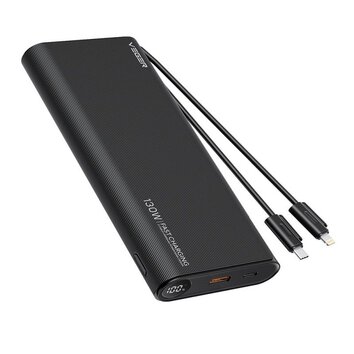 VEGER powerbank 25 000 mAh z wbudowanymi kablami Typ C / Lightning PD 130W TCE130 (W2503) czarny