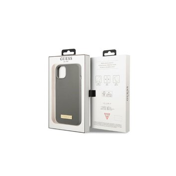 Guess nakładka do iPhone 13 6,1" GUHMP13MSPLG szara hard case Silicone Logo Plate MagSafe