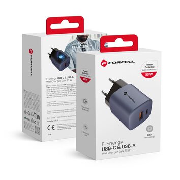 Forcell F-Energy adowarka Sieciowa GaN - 33W z portami: USB C i USB A z adowaniem PD i QC 4.0