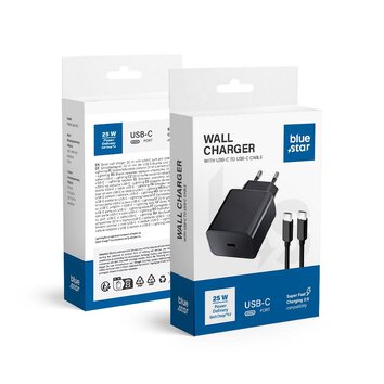 BLUE STAR adowarka sieciowa Typ C + kabel Typ C do Typ C PD QC4.0 3A 25W TFB-TC-25WPD czarna