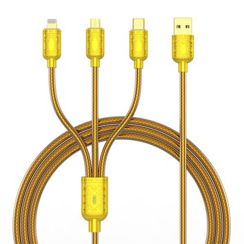 XO kabel NB216 3w1 USB - Lightning + USB-C + microUSB 1,2 m 3A złoty