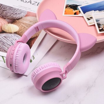 HOCO słuchawki bluetooth nagłowne W27 Kocie Uszy różowe