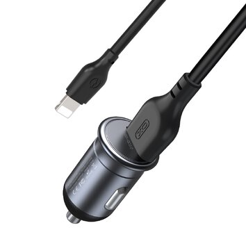 XO ładowarka samochodowa CC46 QC 3.0 18W 1x USB szara + kabel Lightning