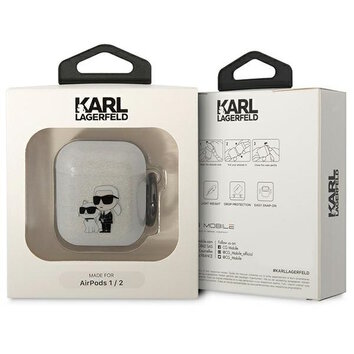 Karl Lagerfeld etui do Airpods 1 / 2 KLA2HNKCTGT transparentne Gliter Karl&Choupette