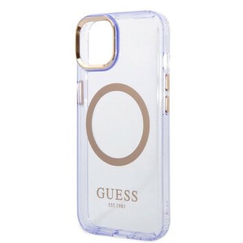 Guess nakładka do iPhone 14 6,1" GUHMP14SHTCMU purpurowa hardcase Gold Outline Translucent MagSafe