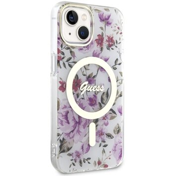 Guess nakładka do iPhone 14 6,1" GUHMP14SHCFWST transparentna hardcase Magsafe IML Flower