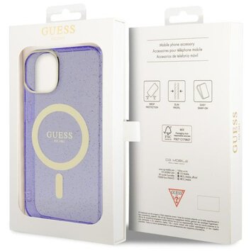 Guess nakładka do iPhone 14 6,1" GUHMP14SHCMCGU fioletowa hardcase Magsafe IML Glitter Gold