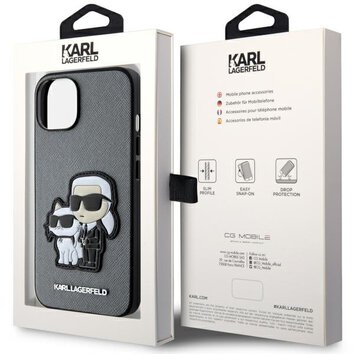 Karl Lagerfeld nakładka do iPhone 14 6,1" KLHCP14SSANKCPG srebrna hardcase Saffiano Patch Karl&Choupette NFT