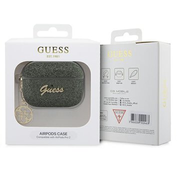 Guess etui do AirPods Pro 2 GUAP2GLGSHA khaki PU Glitter Flake 4G