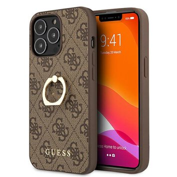 Guess nakładka do iPhone 13 Pro 6,1" GUHCP13L4GMRBR brązowa HC PU 4G Ring