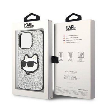 Karl Lagerfeld nakładka do iPhone 14 Pro Max 6,7" KLHCP14XG2CPS srebrna hardcase Glitter Choupette Patch