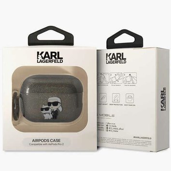 Karl Lagerfeld etui do AirPods Pro 2 KLAP2HNKCTGK czarne TPU Glitter NFT Karl&Choupette
