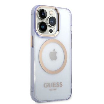 Guess nakładka do iPhone 14 Pro 6,1" GUHMP14LHTCMU fioletowa HC Magsafe Gold Outline Translucent