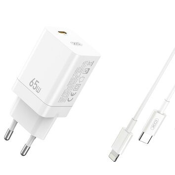 XO ładowarka sieciowa CE10 PD 65W 1x USB-C biała + kabel USB-C - Lightning