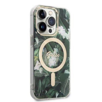 Guess zestaw nakładka + ładowarka do iPhone 14 Pro Max 6,7" GUBPP14XHJEACSA zielony hard case Jungle MagSafe
