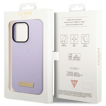 Guess nakładka do iPhone 14 Pro 6,1" GUHMP14LSBPLU fioletowa hard case Liquid Silicone Logo MagSafe