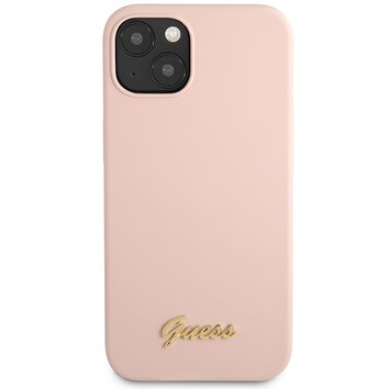 Guess nakładka do iPhone 13 6,1" GUHCP13MLSLMGLP różowa hard case Liquid Silicone Script Gold Metal Logo