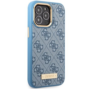 Guess nakładka do iPhone 14 Pro Max 6,7" GUHMP14XU4GPRB niebieska hard case 4G Logo Plate MagSafe
