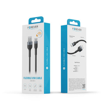 Forever kabel Flexible USB - USB-C 1,0 m 3A czarny