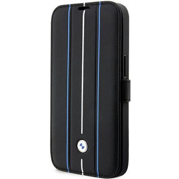 BMW nakładka do iPhone 14 Pro Max 6,7" BMBKP14X22RVSK czarna Sign BT Leather Hot Stamp Blue Lines