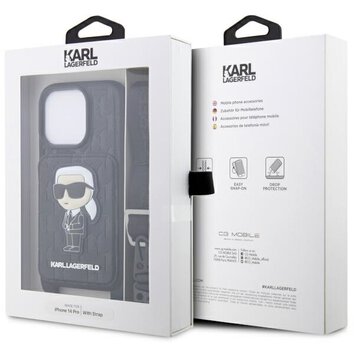 Karl Lagerfeld nakładka do iPhone 14 Pro 6,1" KLHCP14LCSAKHPKK czarne hardcase Crossbody Saffiano Monogram Ikonik